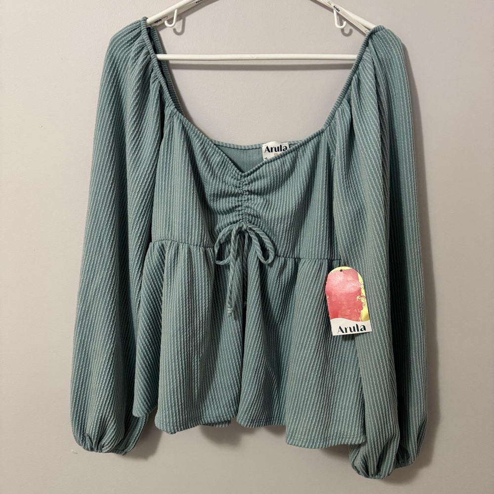 NWT ARULA Women's Teal Ruched Blouse